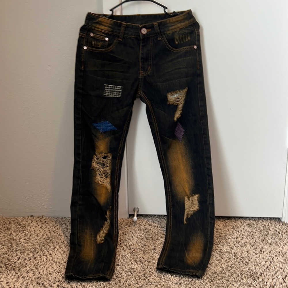 Mens detailed distressed jeans waist 28